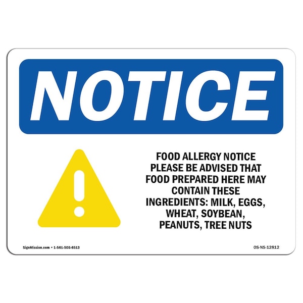 Safety Sign, OSHA Notice, 12" Height, Food Allergy Notice Please Be Sign With Symbol, Landscape